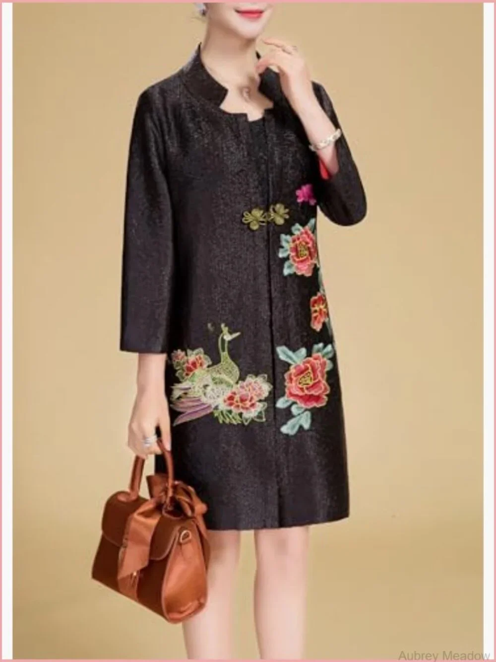 Traditional Embroidery Mandarin Duck Flowers Crinkled One Button Blazer Jacket